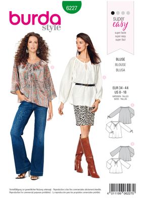 👚 Burda mönster 6227 – Carmenblus med dragsko i halsringning