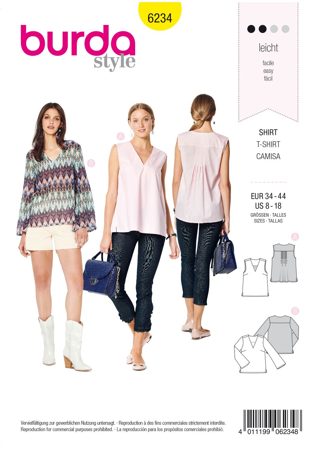 👚 Burda mönster 6234 – Versatil blus eller linne med V-ringning