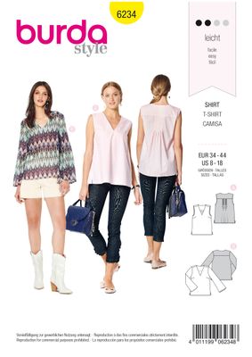 👚 Burda mönster 6234 – Versatil blus eller linne med V-ringning
