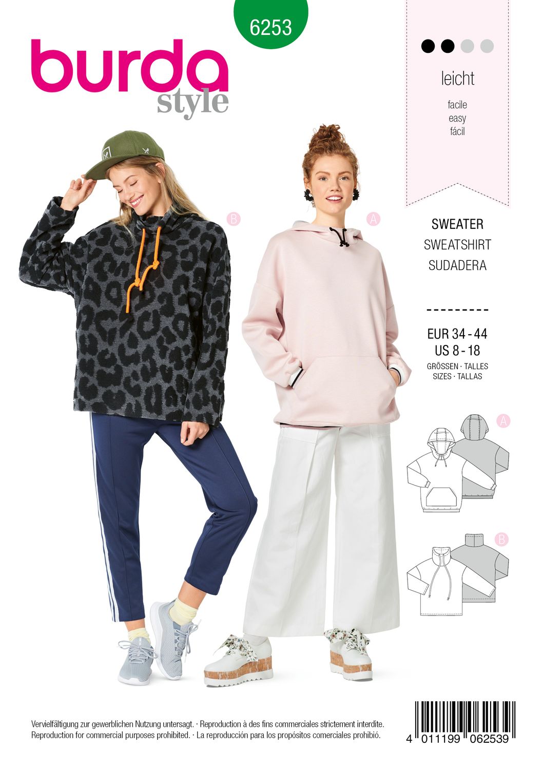 👕 Burda mönster 6253 – Rymlig huvtröja/hoodie med snygg passform