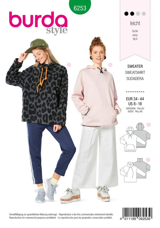 👕 Burda mönster 6253 – Rymlig huvtröja/hoodie med snygg passform