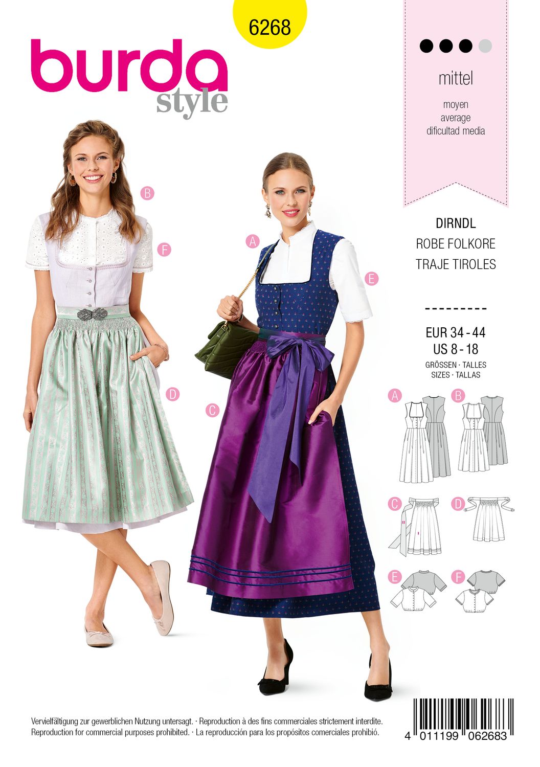 👗 Burda mönster 6268 – Dirndl-klänning med topp &amp; förkläde