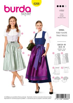 👗 Burda mönster 6268 – Dirndl-klänning med topp &amp; förkläde