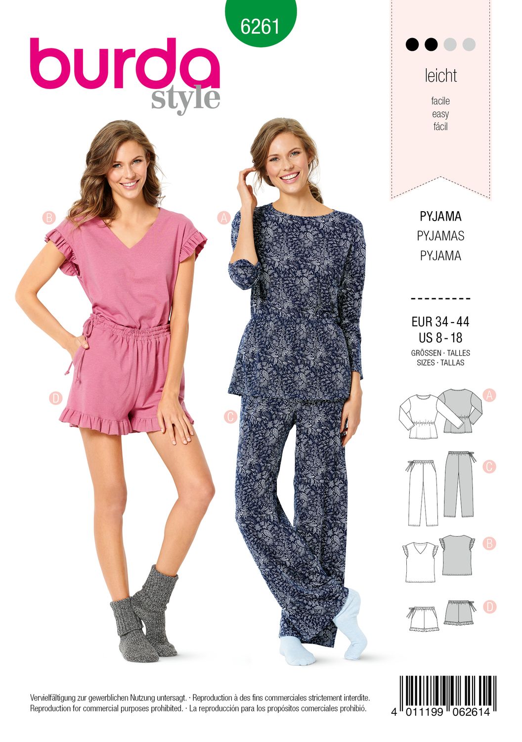 💤 Burda mönster 6261 – Mysiga pyjamasset i fyra varianter