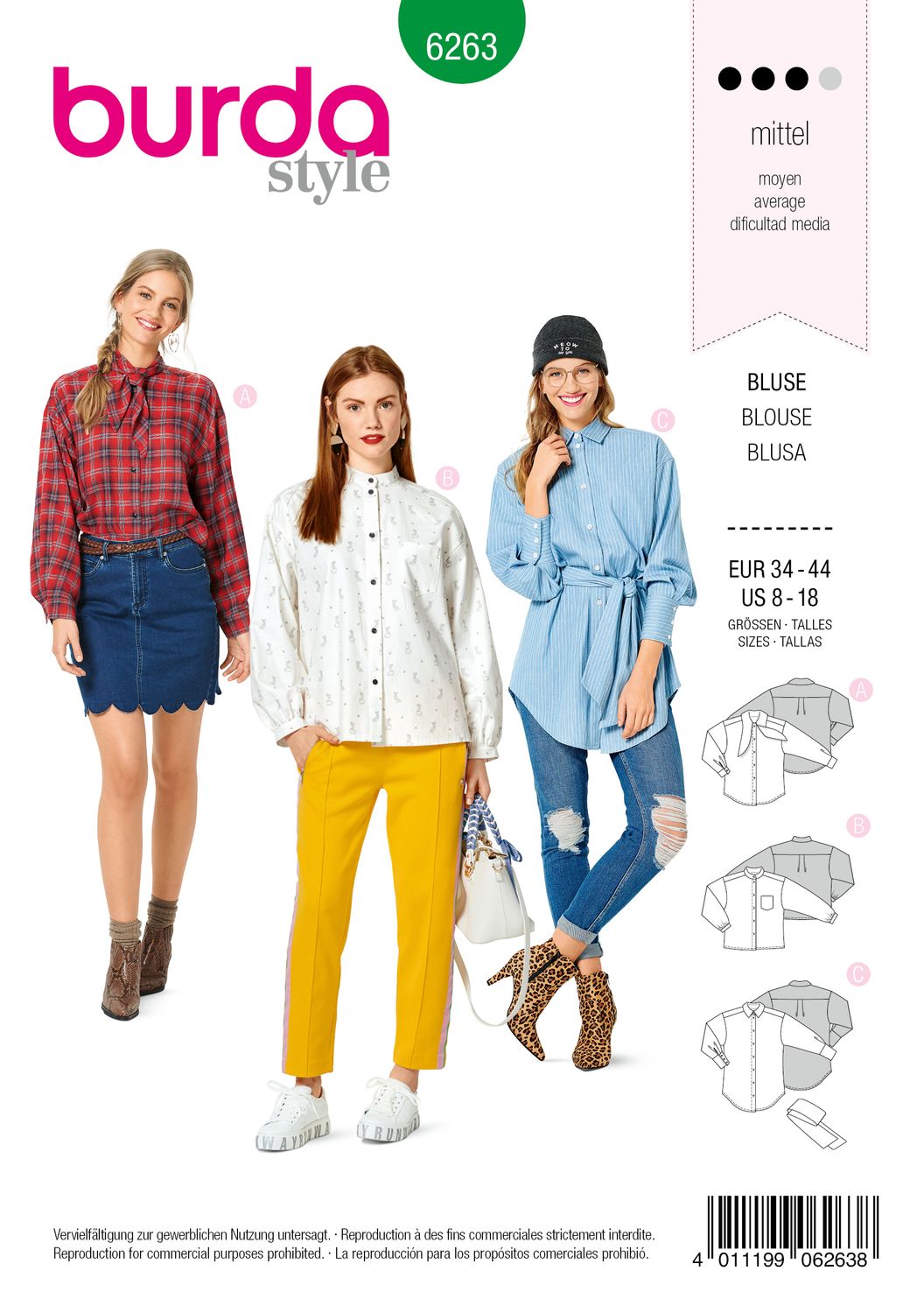 👔 Burda mönster 6263 – Boyfriendblus i tre längder