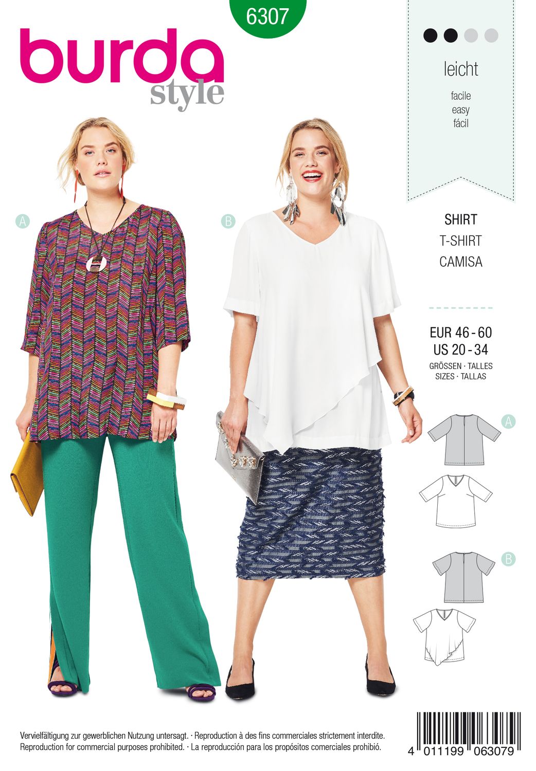 👚 Burda mönster 6307 – Asymmetrisk topp i plusstorlekar