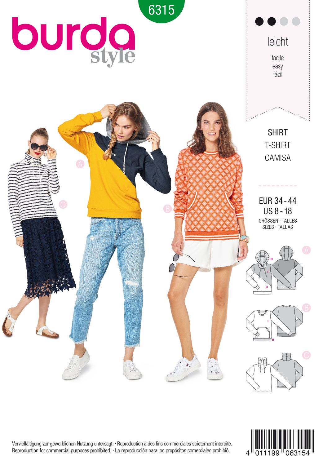 👕 Burda mönster 6315 – Trendig sweatshirt/hoodie med färgblockering