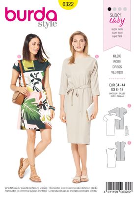 👗 Burda mönster 6322 – Enkel klänning med skärp &amp; två ärmalternativ