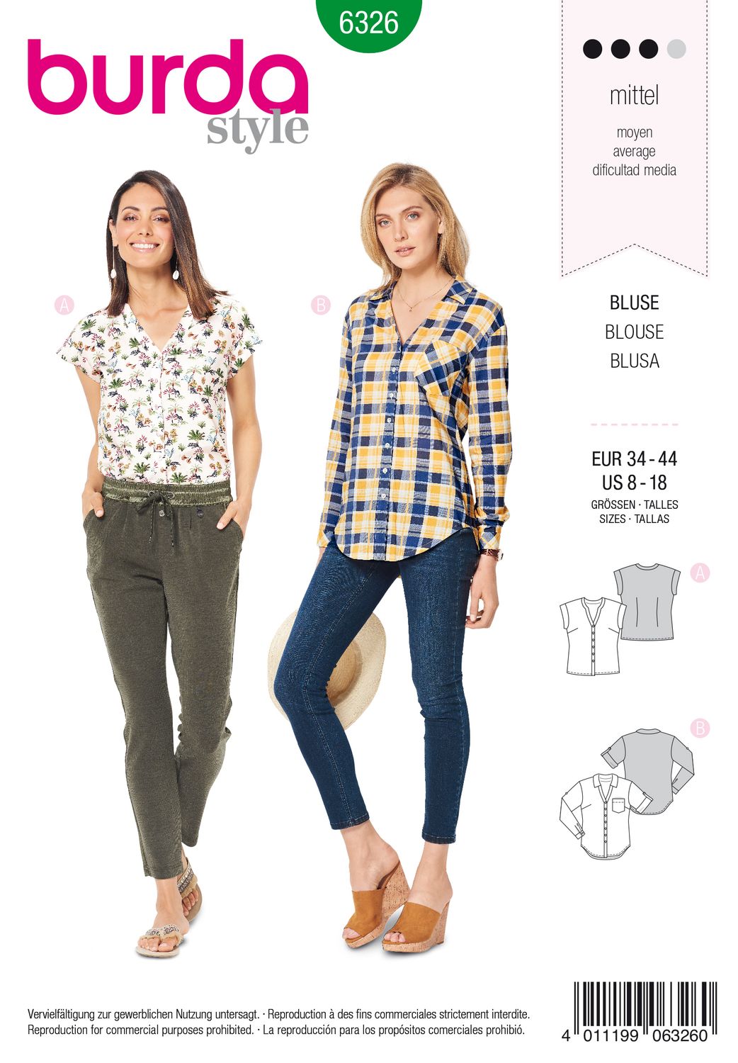 👚 Burda mönster 6326 – Skjorta/blus med V-ringning