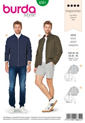 👔 Burda mönster 6351 – Herrblousonjacka med två designvarianter