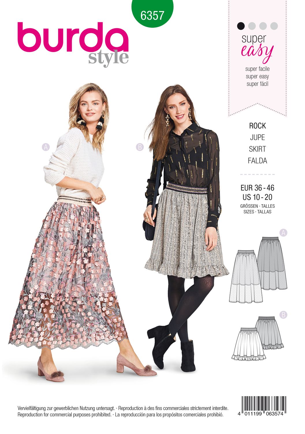 👗 Burda mönster 6357 – Lång och kort kjol med veck och volym