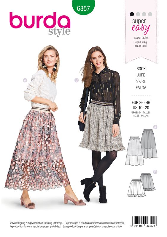 👗 Burda mönster 6357 – Lång och kort kjol med veck och volym