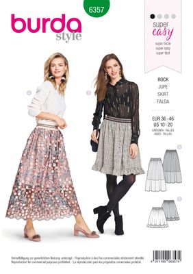 👗 Burda mönster 6357 – Lång och kort kjol med veck och volym