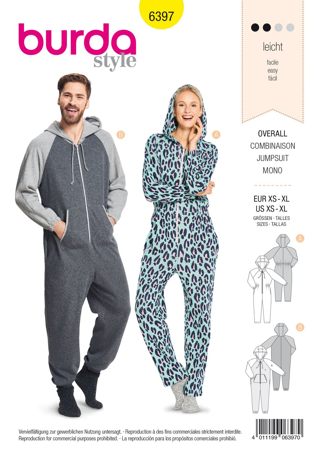 🧥 Burda mönster 6397 – Omlotthooded one-piece / jumpsuit för dam &amp; herr