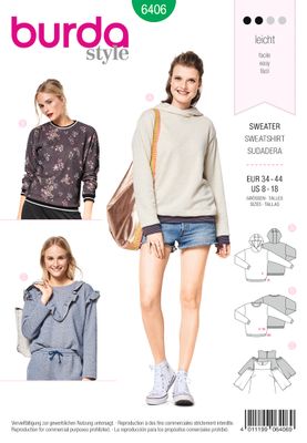 👚 Burda mönster 6406 – Moderna sweatshirts &amp; hoodies för dam