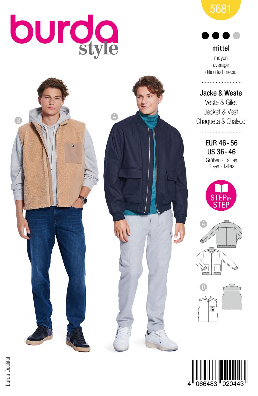 🧥 Burda mönster 5681 – Herrblouson och väst i ett