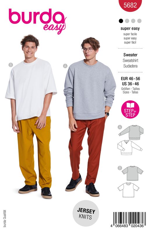 👕 Burda mönster 5682 – Basic herrsweatshirt &amp; T-shirt
