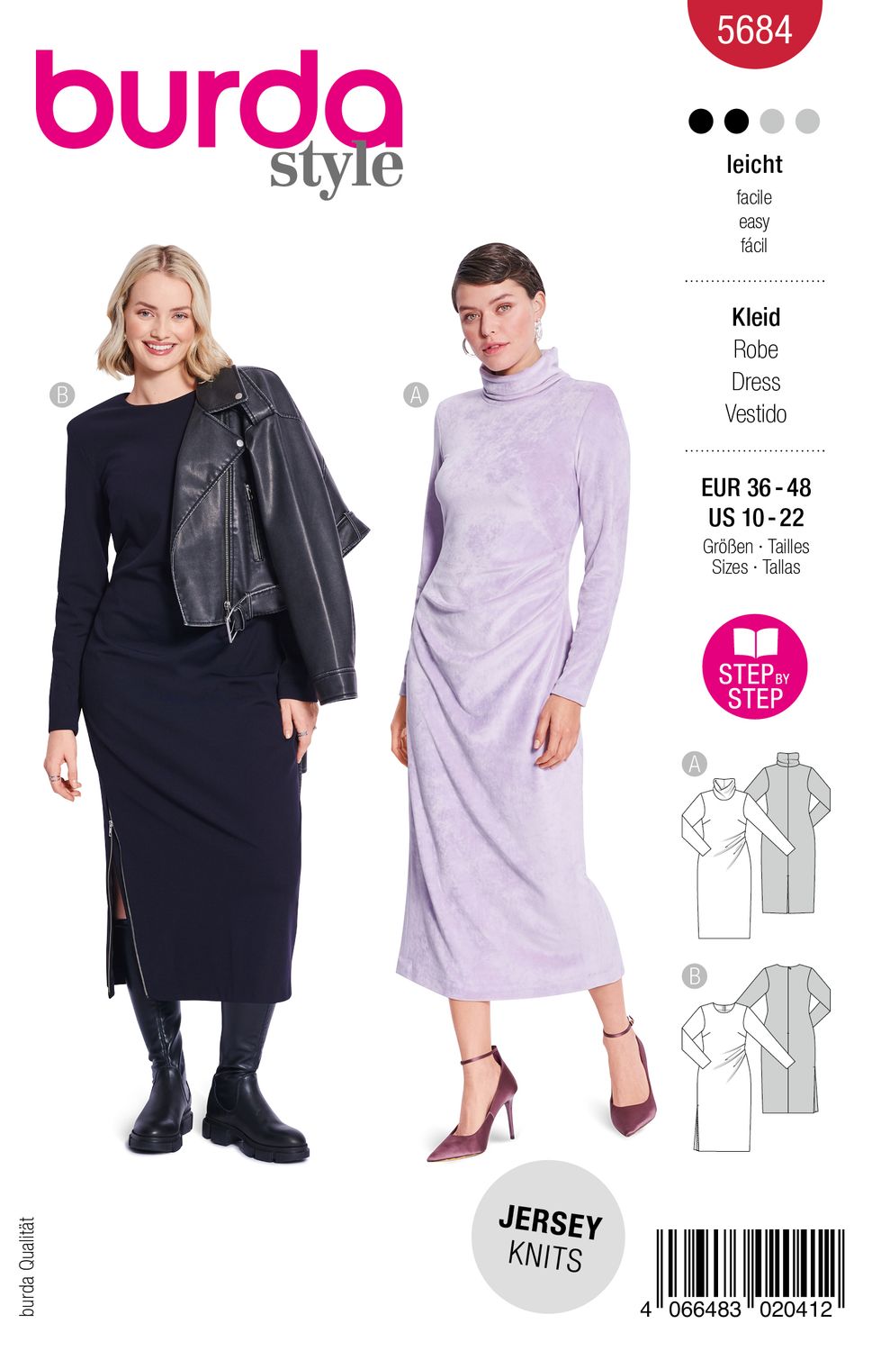 👗 Burda mönster 5684 – Midi-klänningar med asymmetrisk drapering