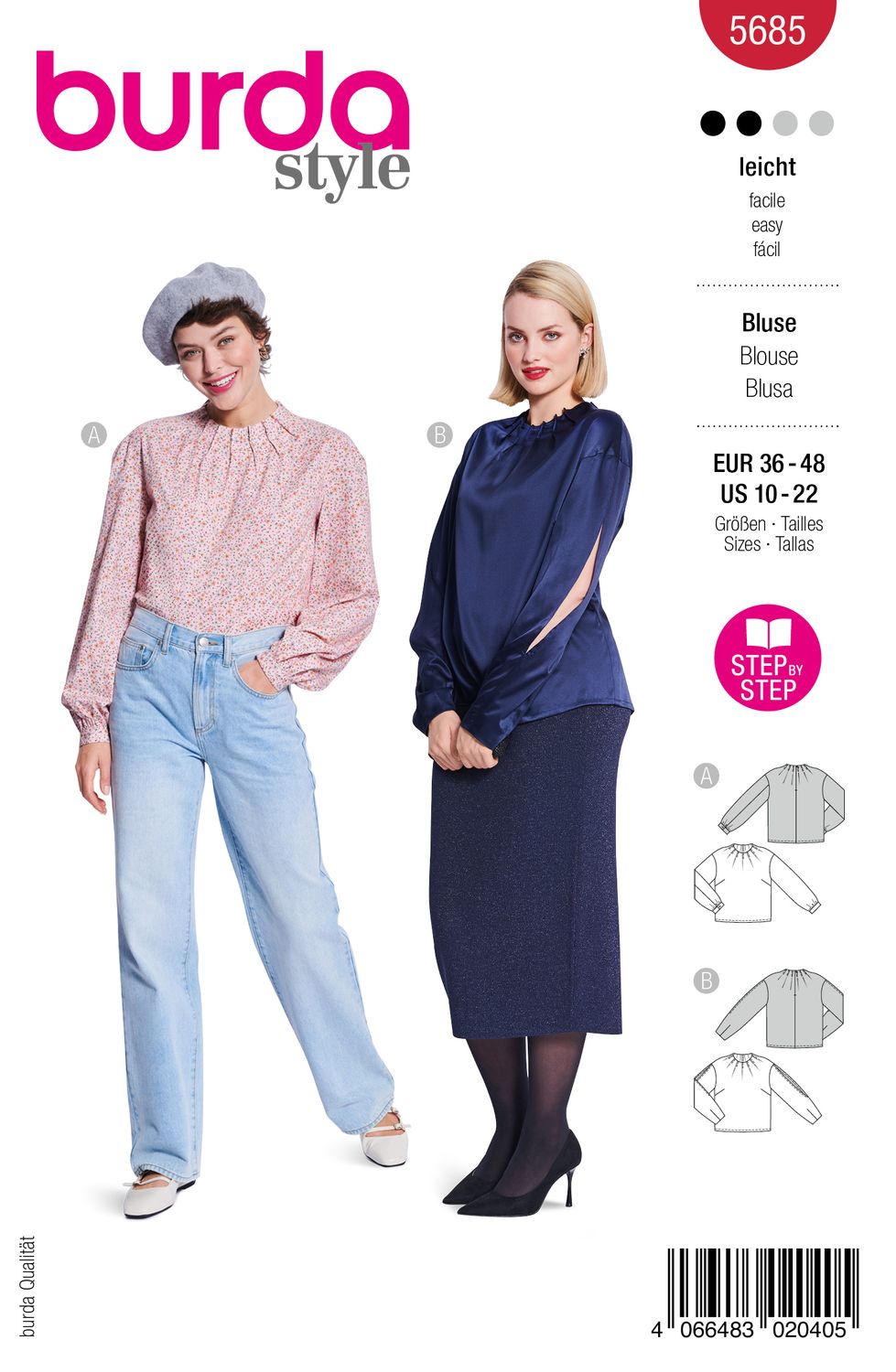 👚 Burda mönster 5685 – Blusar med eleganta veckdetaljer