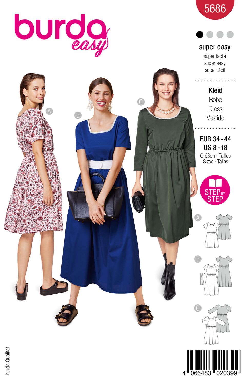 👗 Burda mönster 5686 – Sommarklänningar med markerad midja