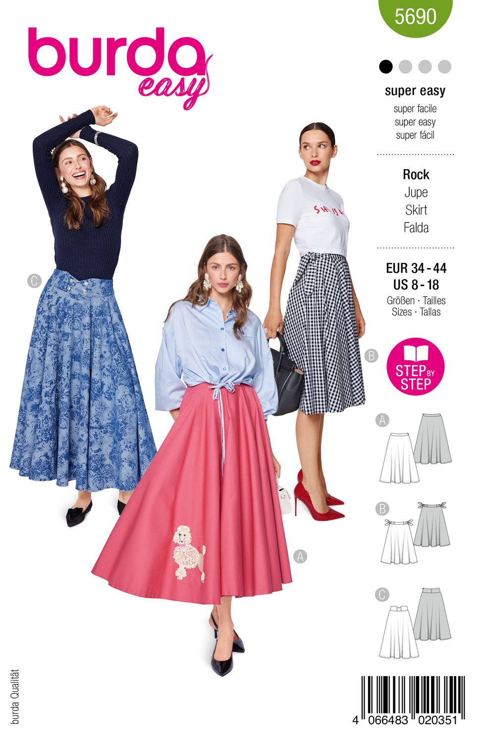 👗 Burda mönster 5690 – Klockade kjolar i tre stilar