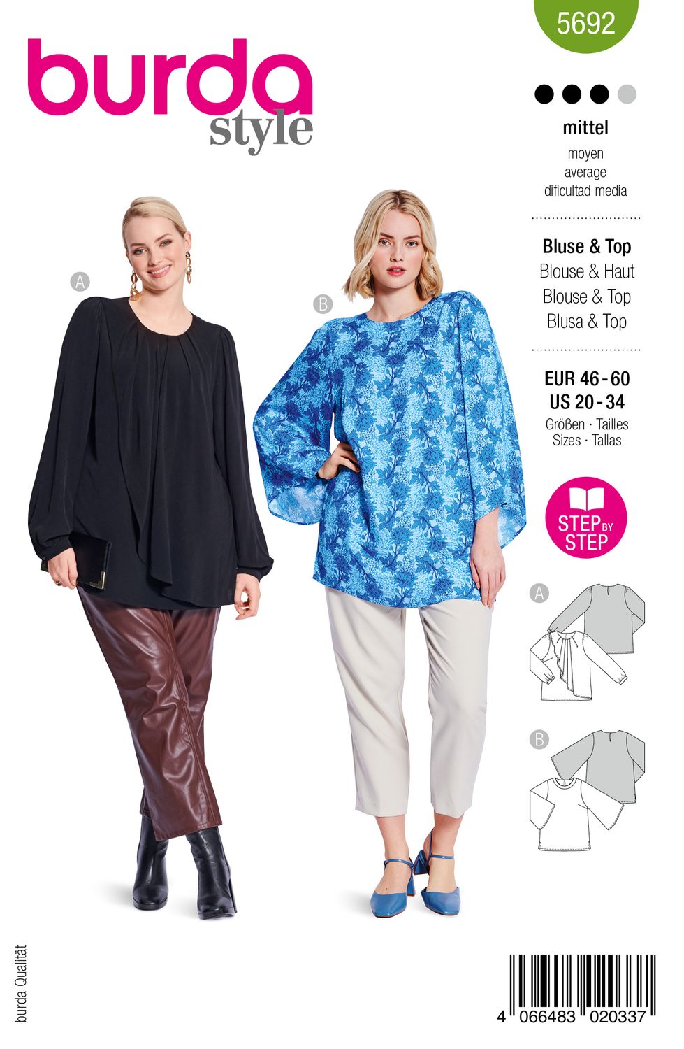 👚 Burda mönster 5692 – Eleganta blusar och tunikor (Plusstorlekar)
