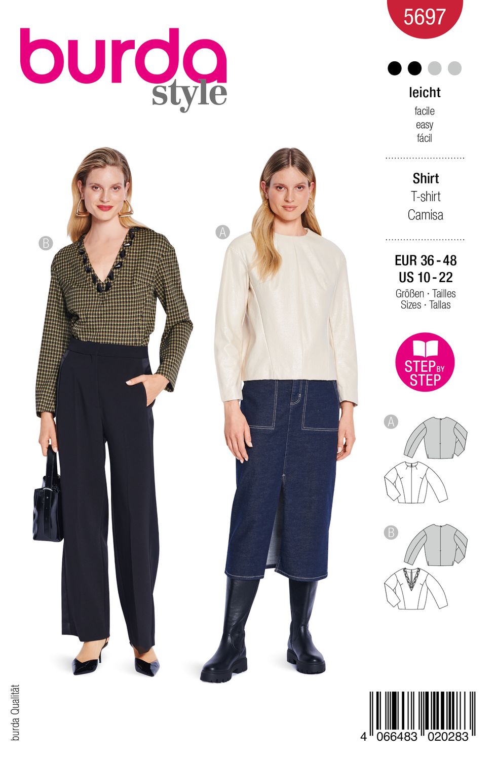 👕 Burda mönster 5697 – Långärmade damshirts i två stilar