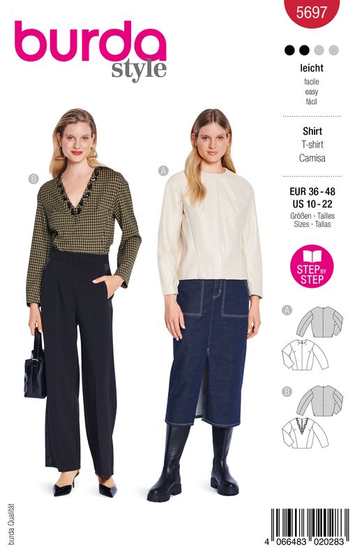 👕 Burda mönster 5697 – Långärmade damshirts i två stilar
