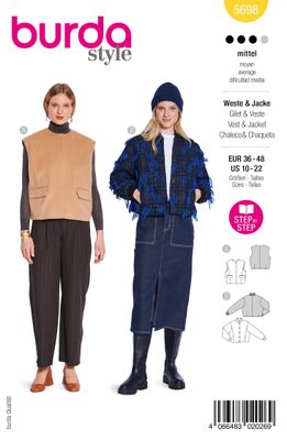 🧥 Burda mönster 5698 – Västar med knappar i två stilar