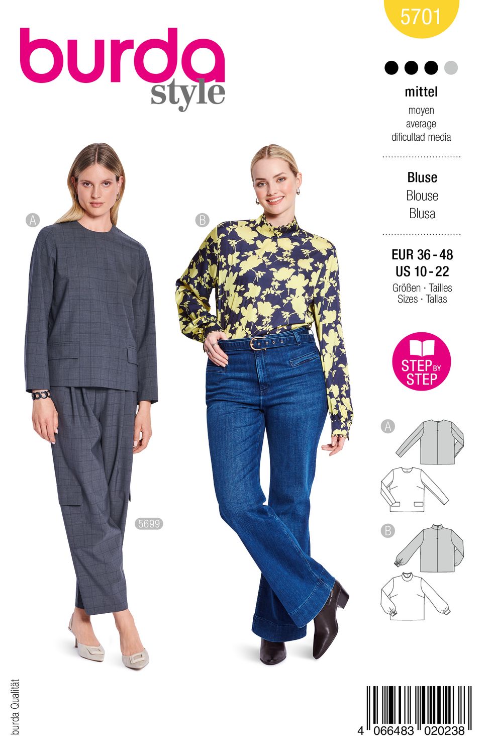 👚 Burda mönster 5701 – Långärmade blusar i två varianter