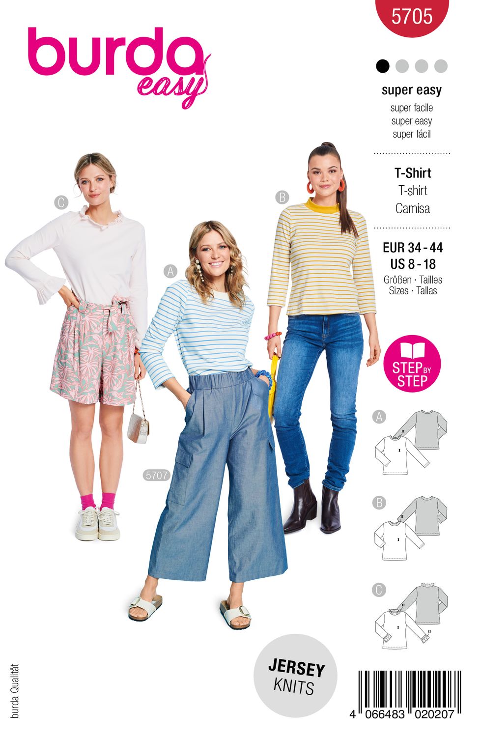 👕 Burda mönster 5705 – Basic långärmade damshirts