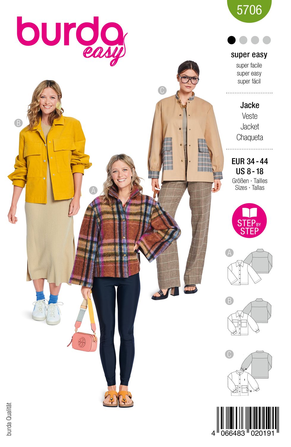 🧥 Burda mönster 5706 – Jackor med ståkrage i tre varianter
