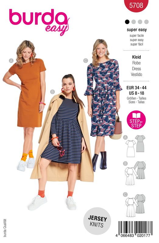 👗 Burda mönster 5708 – Jerseyk­länningar i tre modeller