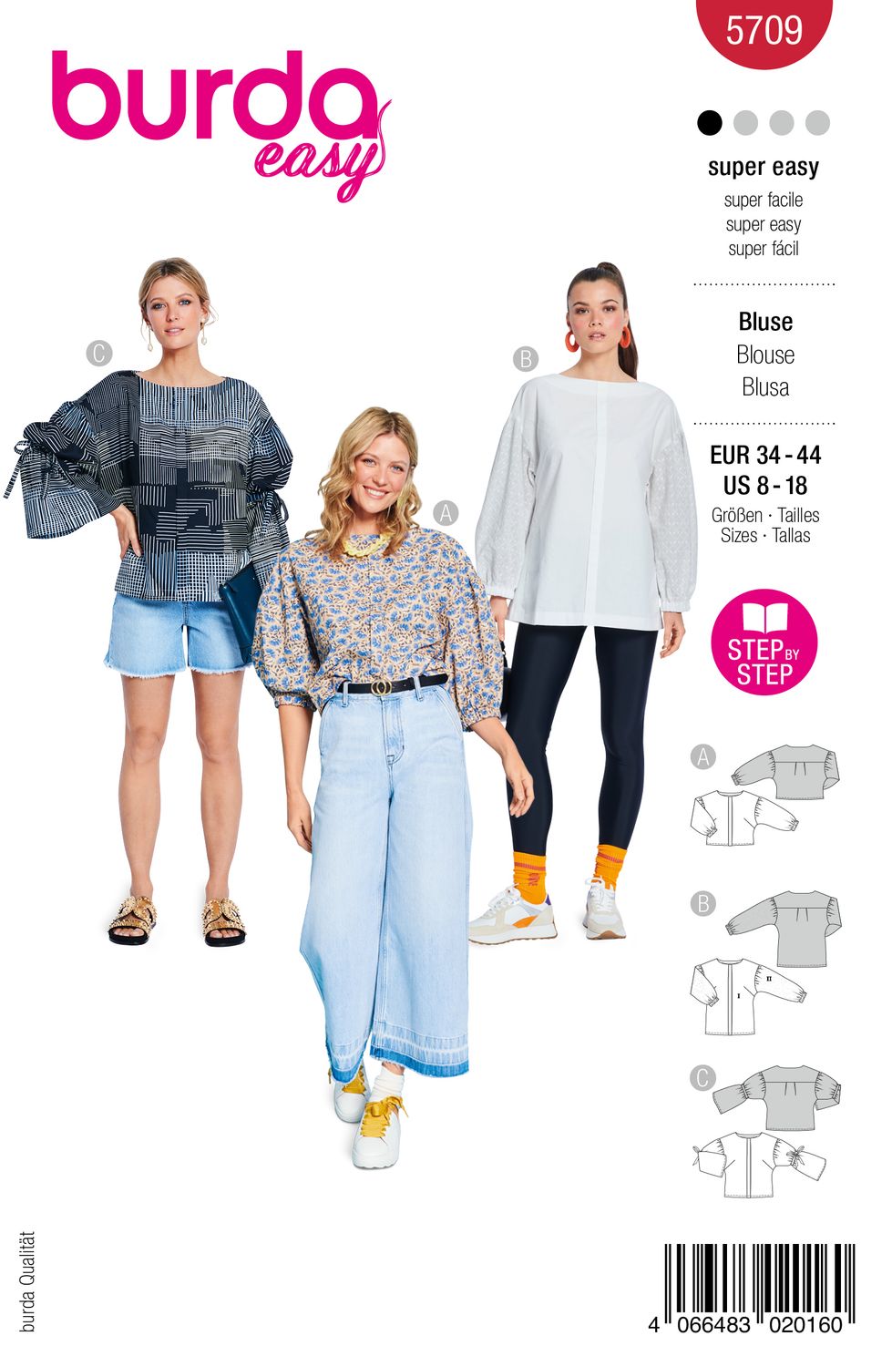 👚 Burda mönster 5709 – Långärmade blusar i tre varianter