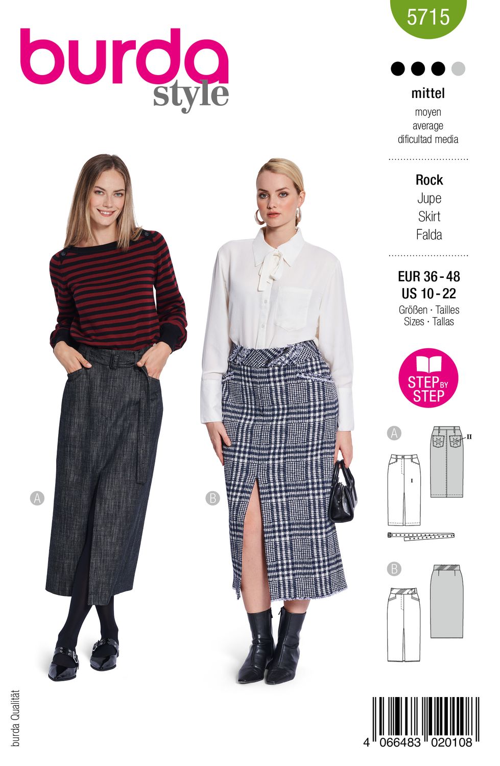 👗 Burda mönster 5715 – Denimkjolar med slits