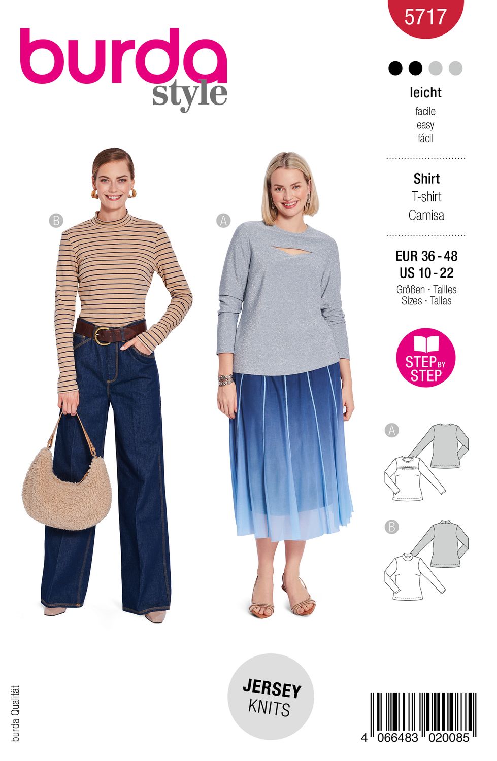 👕 Burda mönster 5717 – Basic långärmade shirts i två varianter