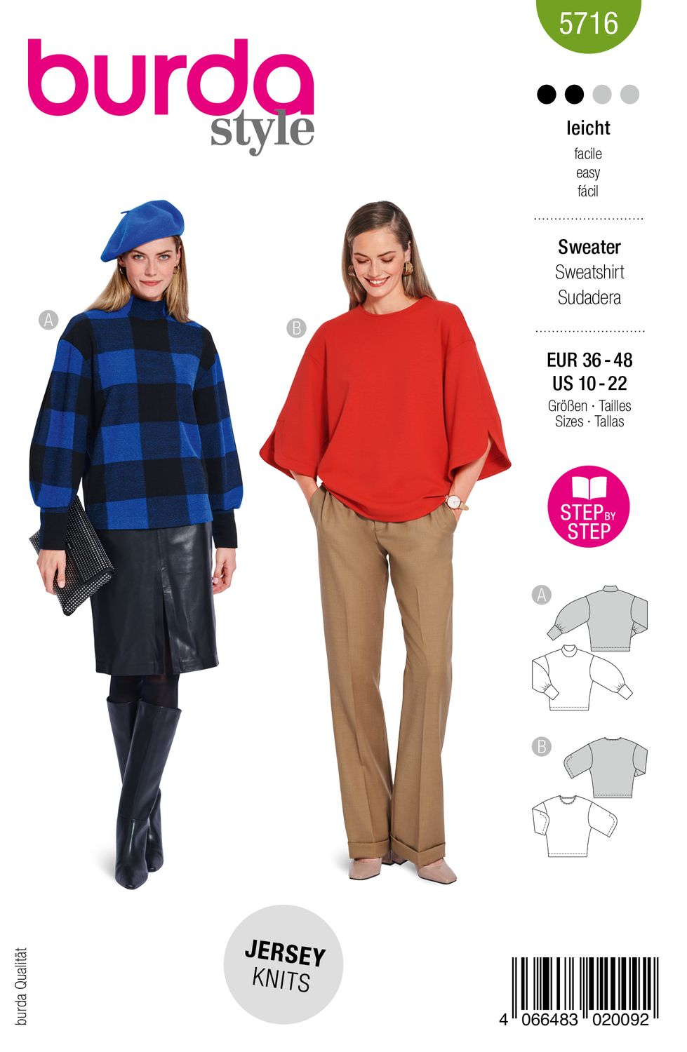 👕 Burda mönster 5716 – Sweatshirts i två trendiga varianter