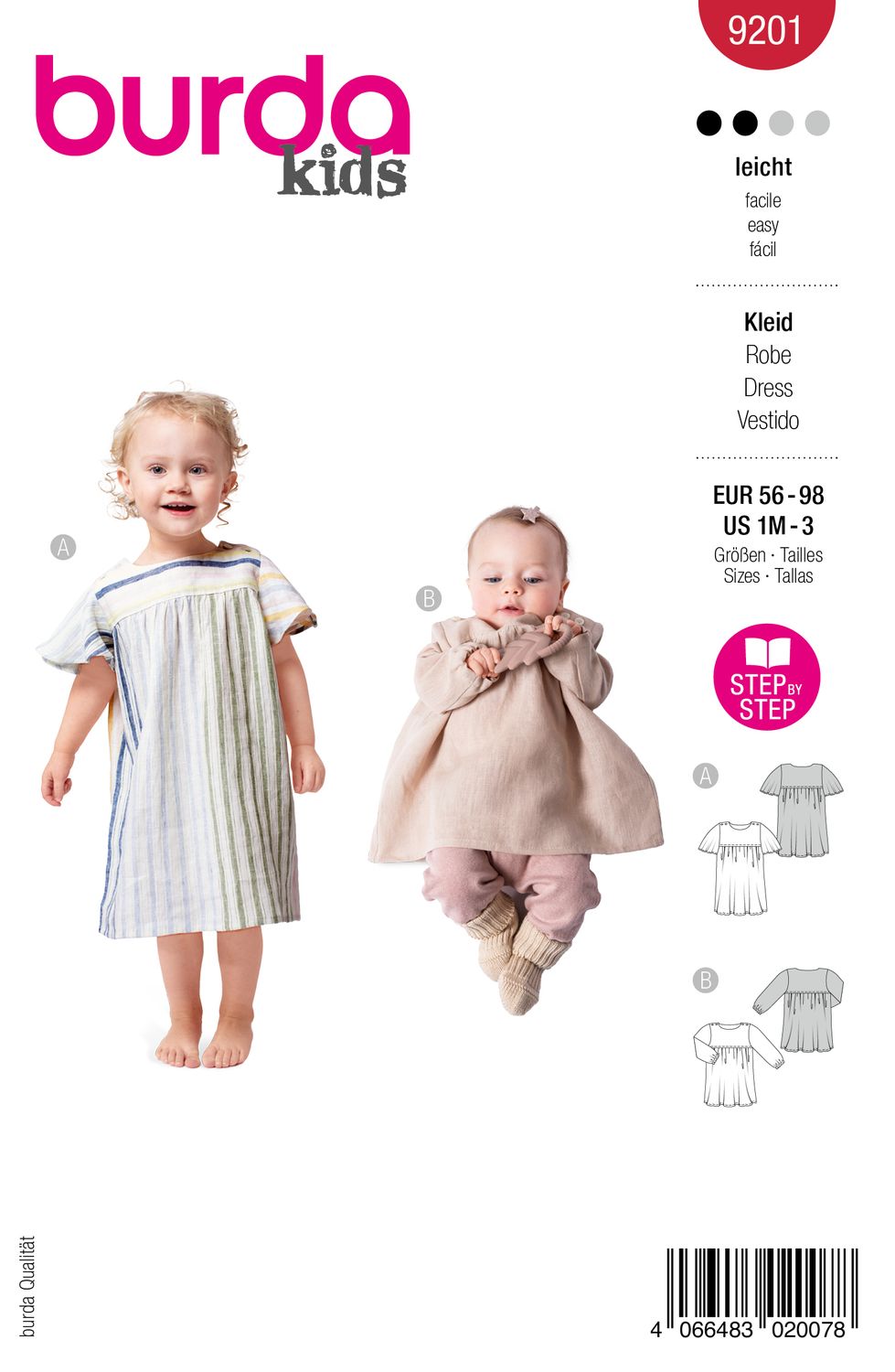 👗 Burda mönster 9201 – Babyk­länningar med resår (56–98)