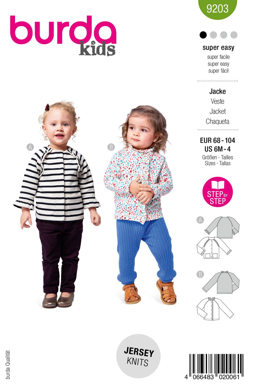 🧥 Burda mönster 9203 – Babyjackor med volanger (68–104)