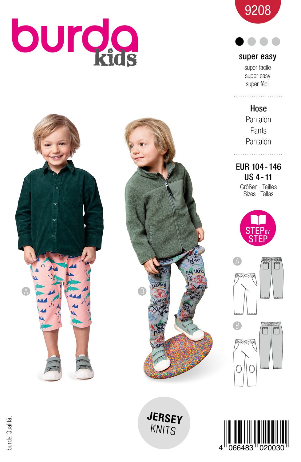 👖 Burda mönster 9208 – Barnjoggingbyxor med resår (104–146)