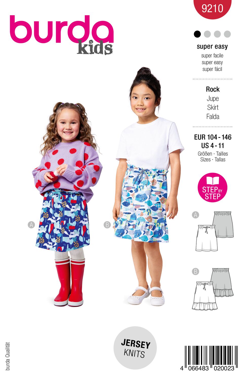 👗 Burda mönster 9210 – Flickminikjolar med snörning (104–146)