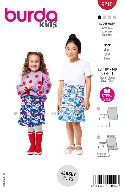 👗 Burda mönster 9210 – Flickminikjolar med snörning (104–146)