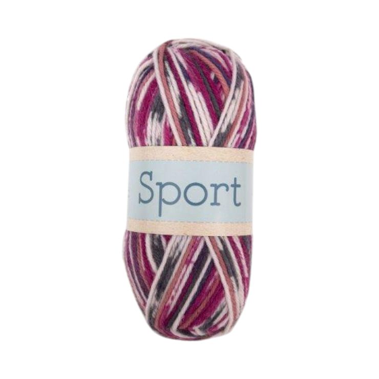 Falkgarn Sport, 100 gr - 1025 Cerise/Grå/Ecru