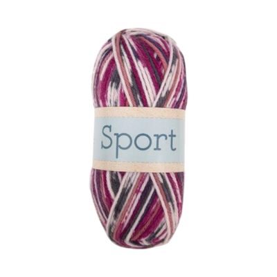 Falkgarn Sport, 100 gr - 1025 Cerise/Grå/Ecru