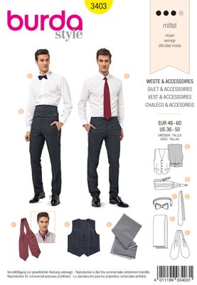 Burda Mönster 3403 – Herrväst med accessoarer