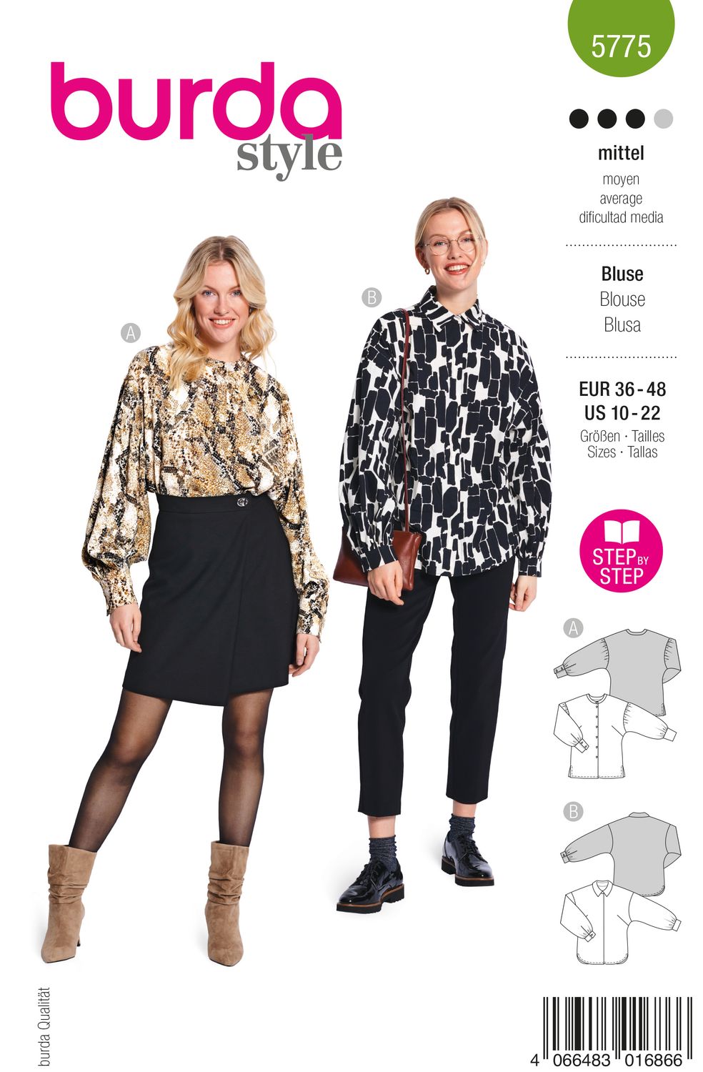 👚 Burda Mönster 5775 – Damblus med knappslå &amp; vida ärmar