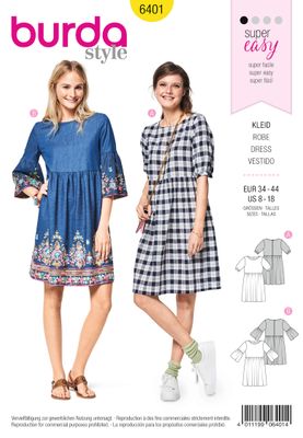 👗 Burda Mönster 6401 – Empireklänning med halvlånga ärmar