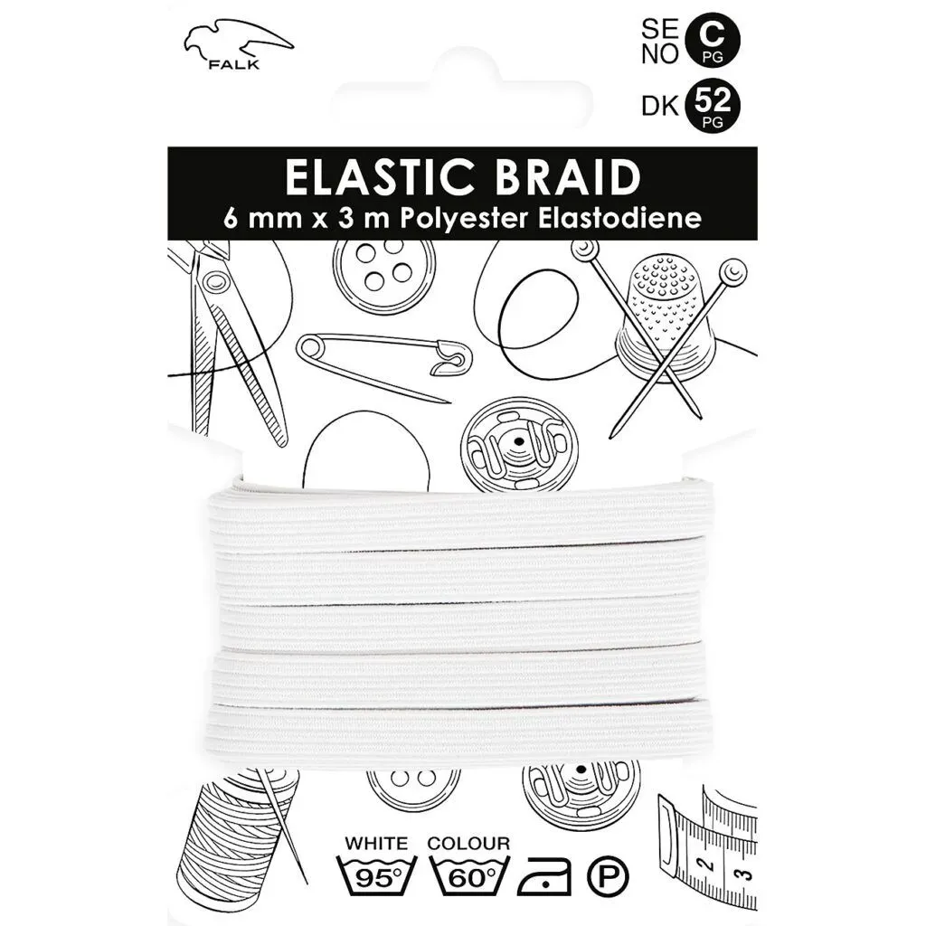 🧵 Falk Resår 6 mm × 3 m – Vit