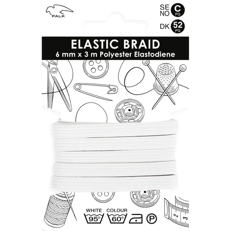🧵 Falk Resår 6 mm × 3 m – Vit