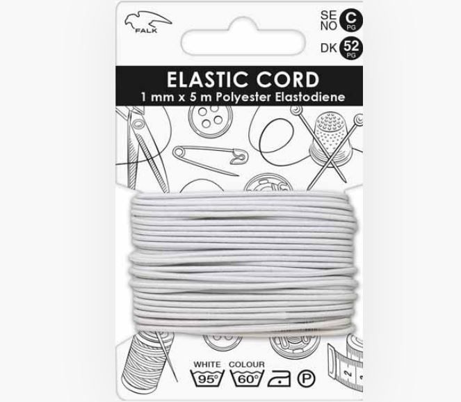 🧵 Falk Resårsnodd 1 mm × 5 m – Vit